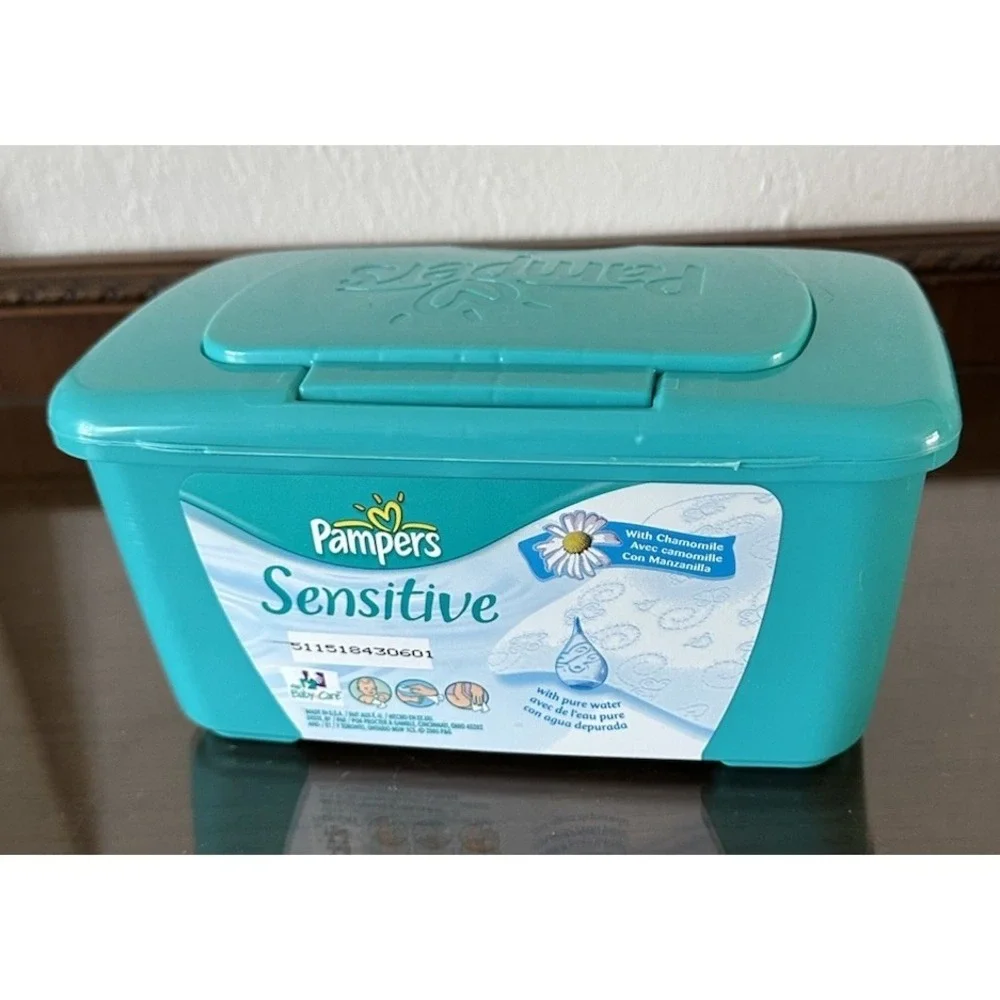 HTF Sensitive Pampers Baby Wipes Green Container Reusable Holder‎ Tub EMPTY
